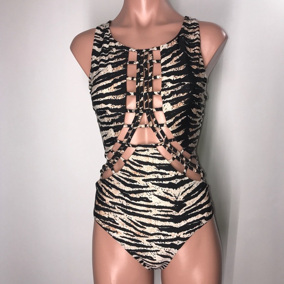 Vtg Volcom tiger print One Piece Swimsuit - Picture 3 of 8